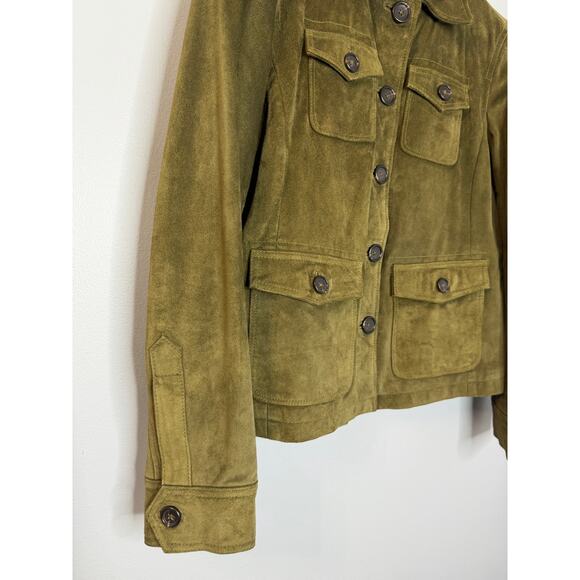 J. Crew Vintage Y2K  Suede Leather Field Utility Cargo Jacket Women's PS Green - Picture 11 of 15